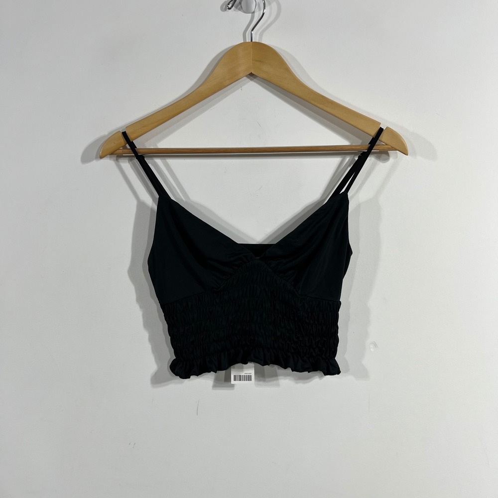 UO Y2K Fairy Grunge Smocked Crop Cami Top Black Medium Whimsigoth Concert - Picture 2 of 9